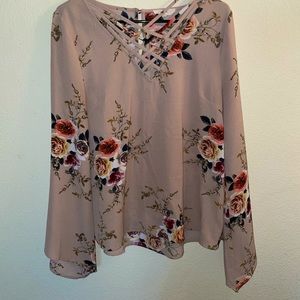 Tan and Floral Blouse